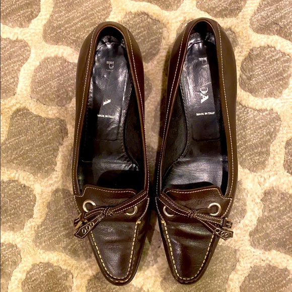 Prada chocolate brown kitten heel loafers - Picture 1 of 7